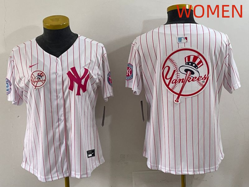 Women 2025 New York Yankees Blank White Stripe Joint Name Nike MLB Jersey style 24